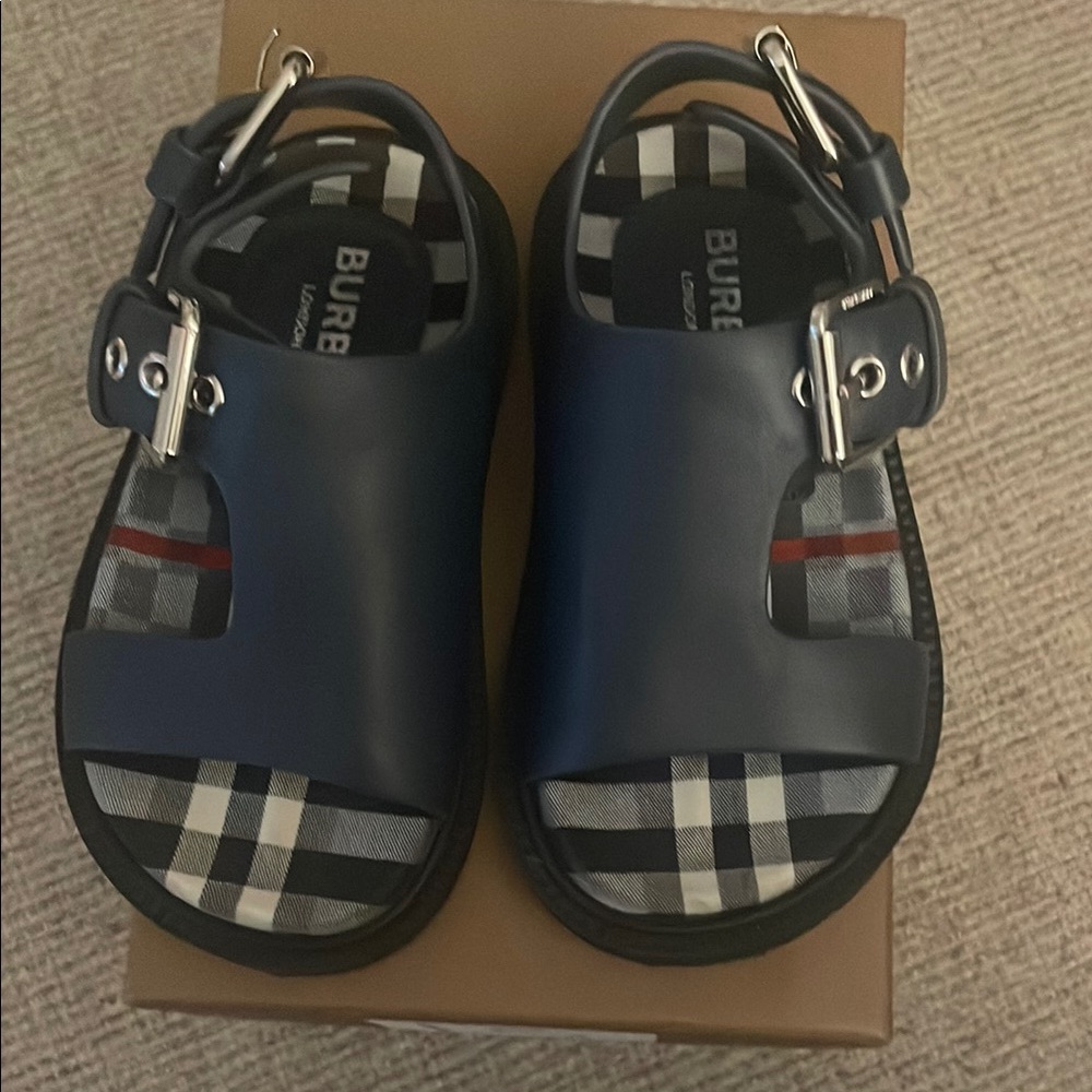 Burberry Dark Blue Sandals with Check Pattern